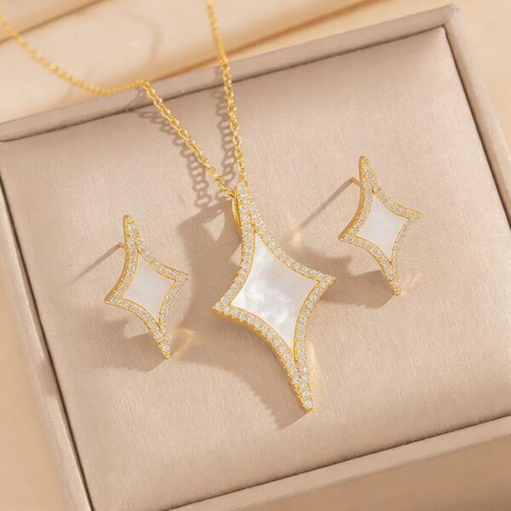 Stainless Steel Chain Crystal Meteor Pendant Necklace & Earrings, Versa Gift